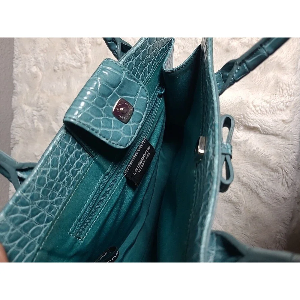Vintage Liz Claiborne Faux Croc Leather Purse Tote Snap Closure Hippie Boho Y2K